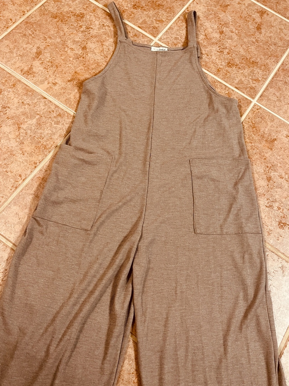 Women’s Brown Ribbed Wide-Leg Jumpsuit Size XL